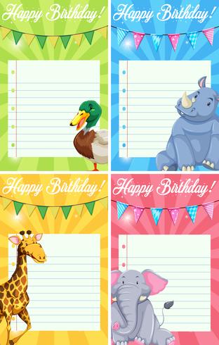 Conjunto de cartões de feliz aniversário animal vetor