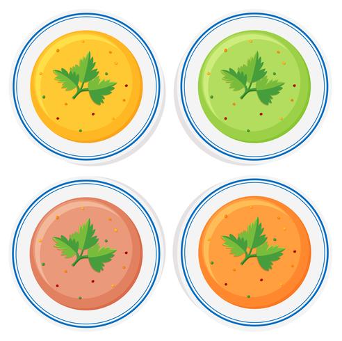Diferentes tipos de sopa em taças vetor