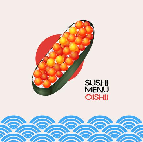 Sushi com ovas de peixe no fundo japonês vetor