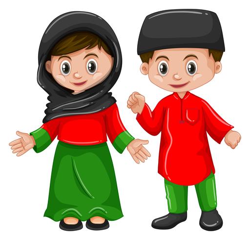 Afeganistão menino e menina em traje tradicional vetor