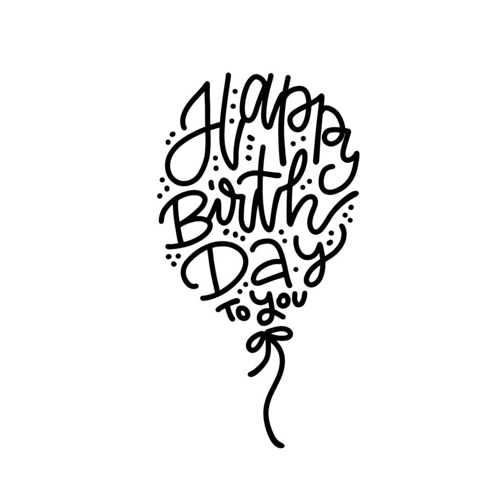 feliz aniversário para você texto escrito em forma de balão. modelo de tipografia de letras de mão com silhueta de balão de ar. para cartazes de aniversário, cartões, estampas, balões. vetor conceito linear desenhado à mão.