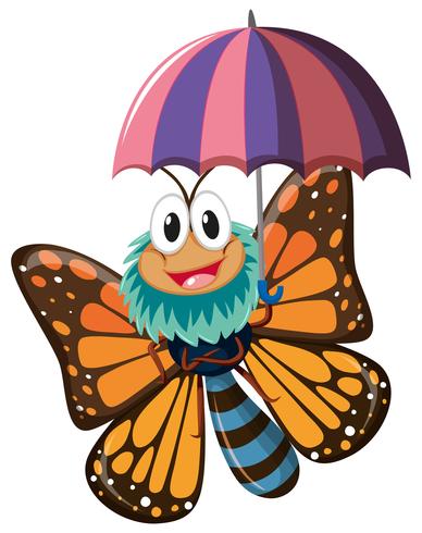 Borboleta personagem segurando guarda-chuva vetor