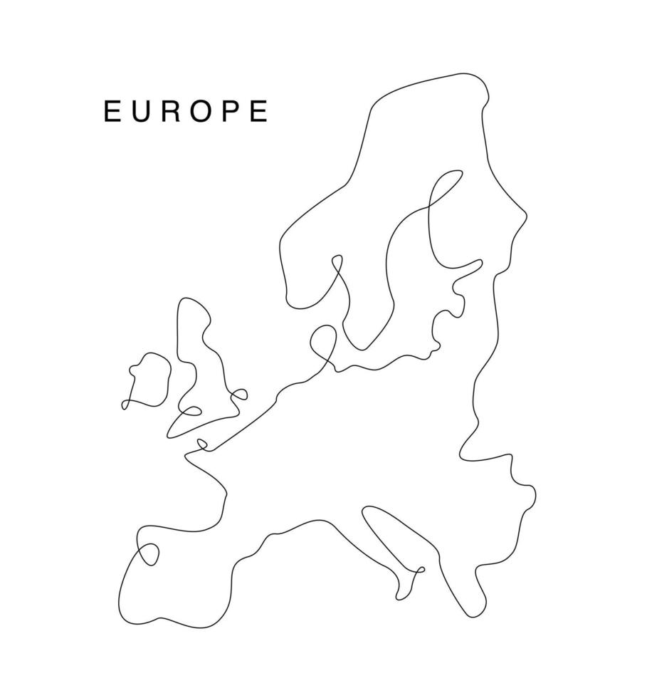 mapa da europa de arte de linha. mapa de linha contínua da ue. ilustração vetorial. estados do oeste de linha única vetor