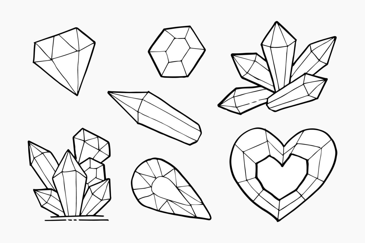 doodle mão desenhar conjunto de diamantes, ilustração vetorial. vetor