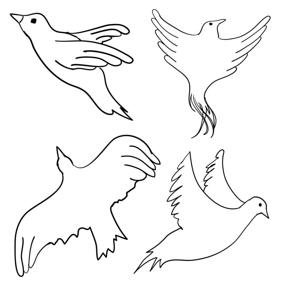 coleção de pássaros voadores desenhados à mão em estilo doodle cartoon vetor