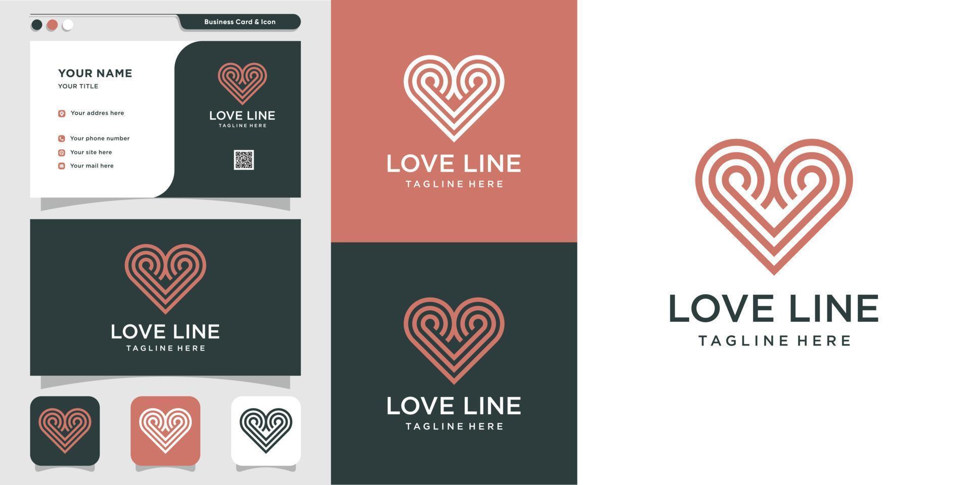linha legal amor logotipo e design de cartão de visita. linha, arte de linha, moderno, limpo, fresco, legal, ícone premium vector