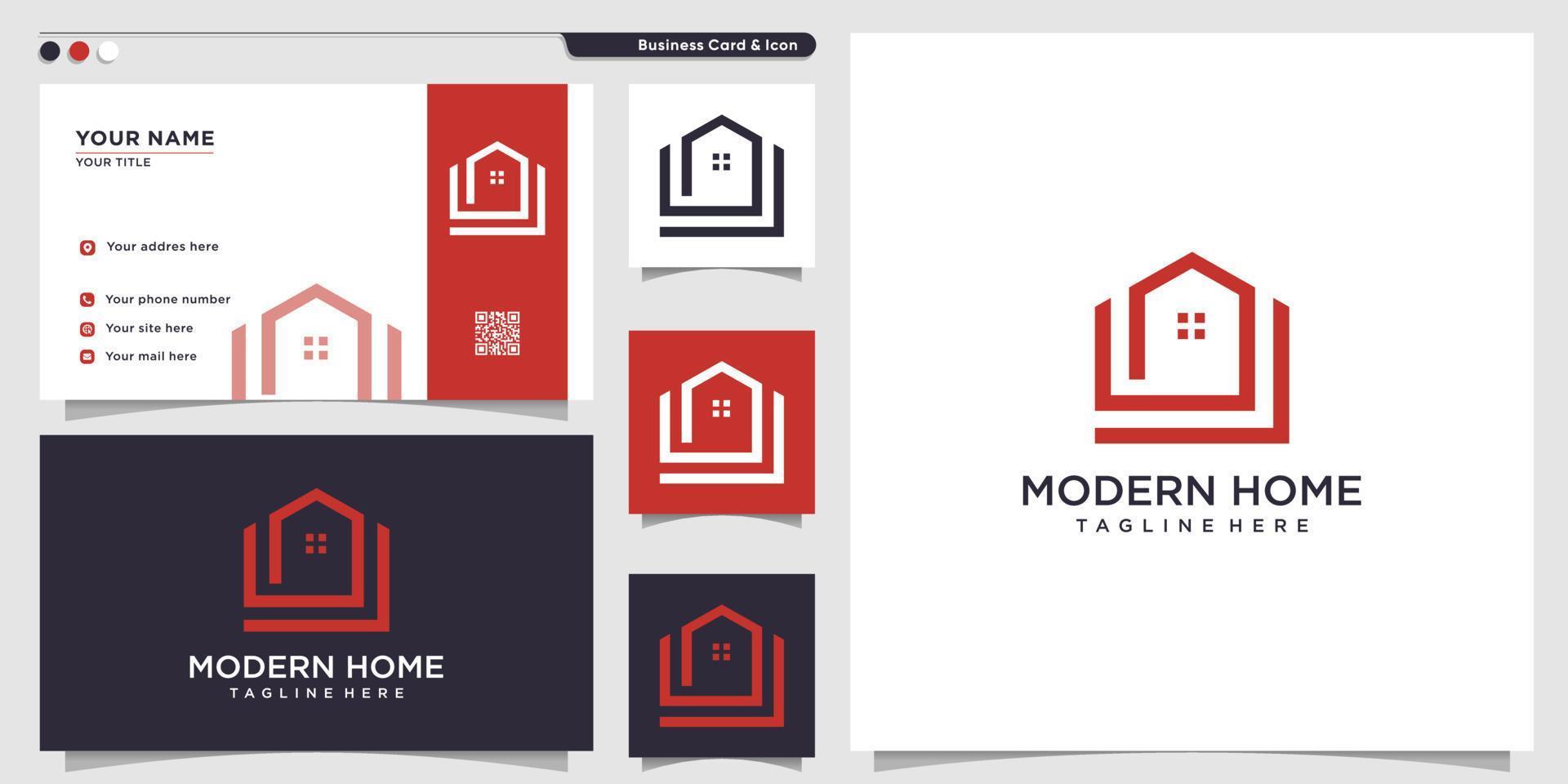 logotipo em casa com estilo de contorno moderno e modelo de design de cartão de visita, casa, imóveis, arte de linha, modelo de logotipo, vetor premium