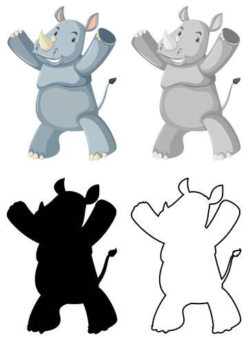 Conjunto de caracteres de rinoceronte vetor
