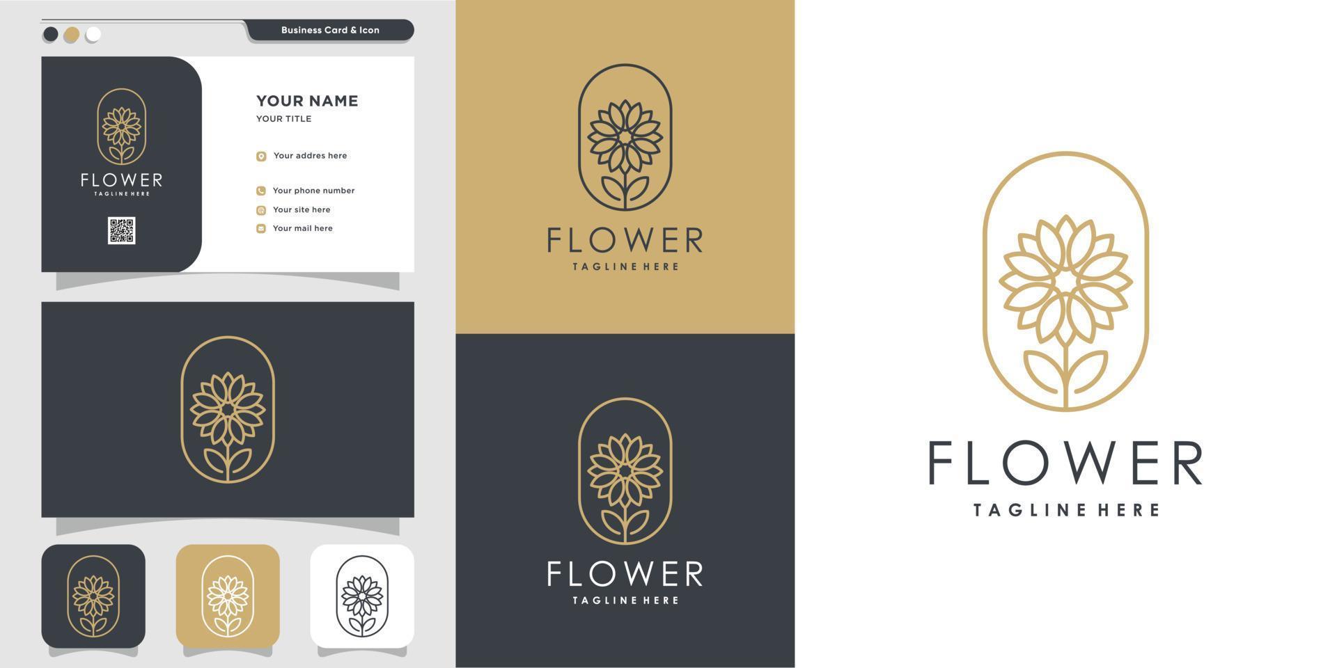 logotipo de flor minimalista de beleza e modelo de design de cartão de visita vetor premium
