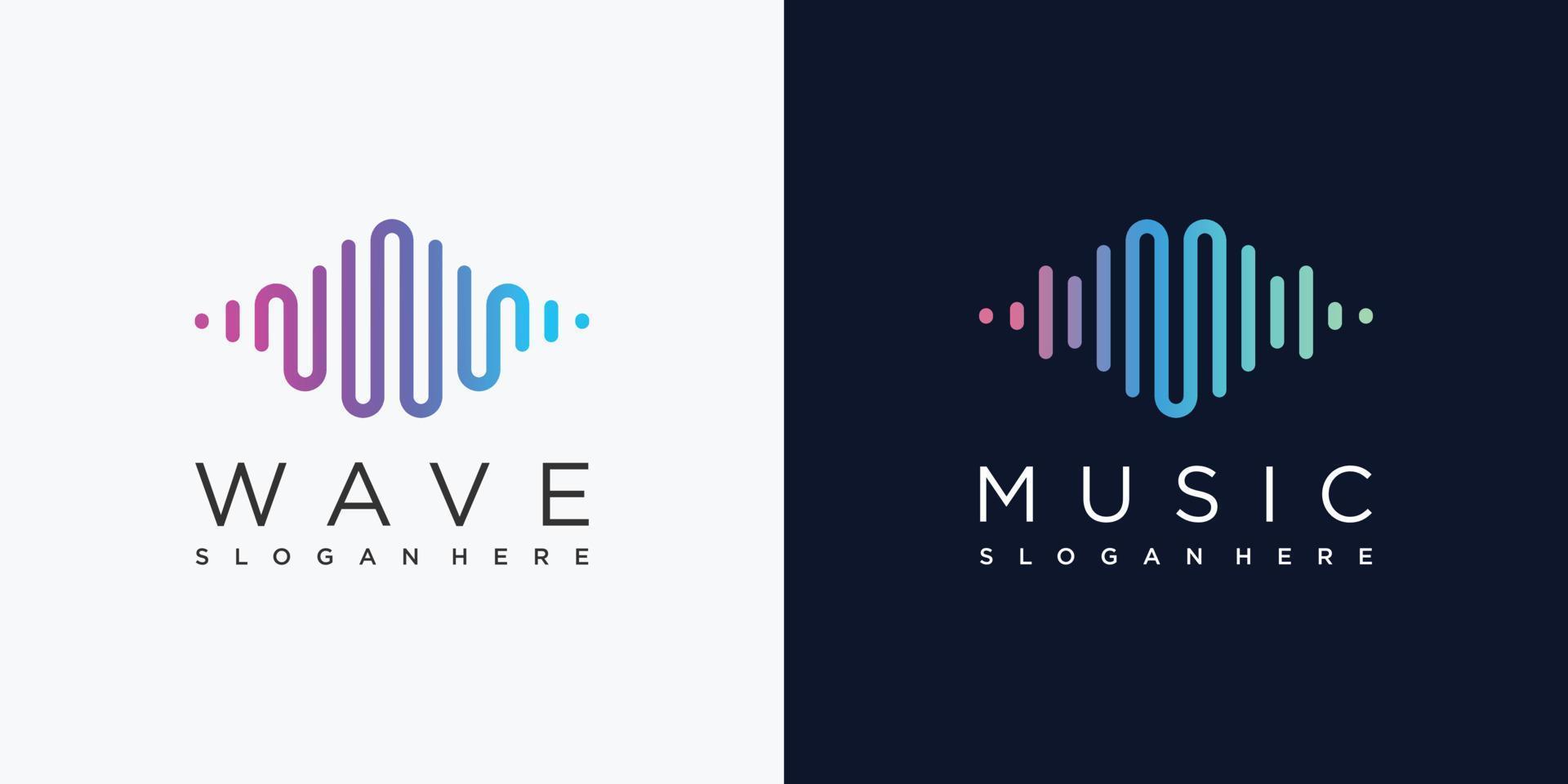 logotipo da música com estilo de arte de linha e conceito moderno, moderno, gradiente, música, vetor premium