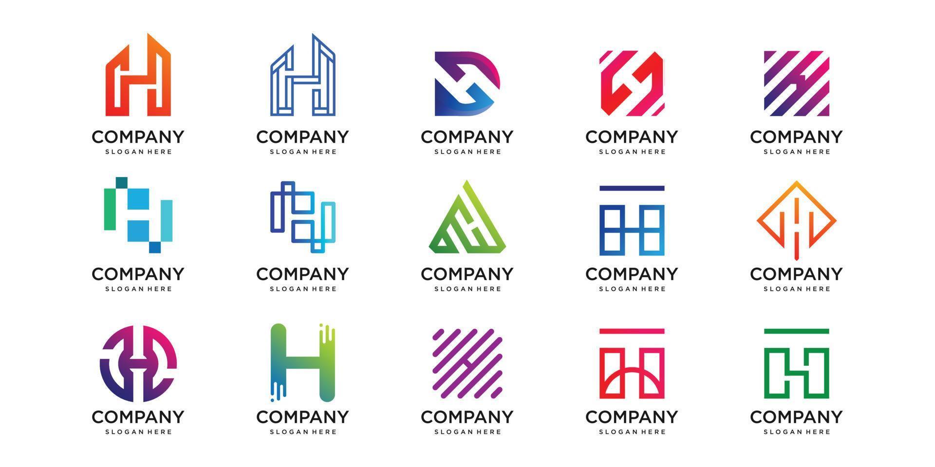 conjunto de logotipo com coleção de design de letra h, tecnologia, luxo, casa, construção, geometria, vetor premium