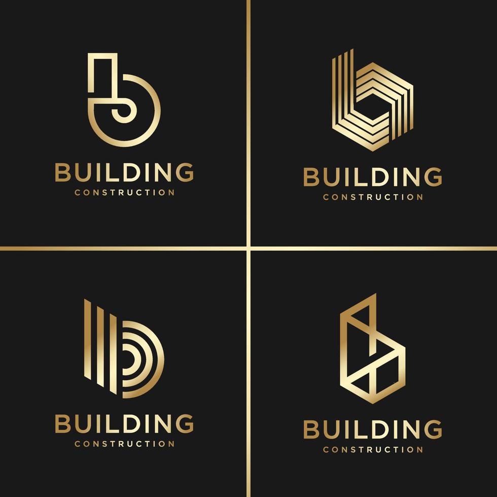 coleção de logotipo de construção, dourado, moderno, conceito, gradiente, imobiliário, vetor premium
