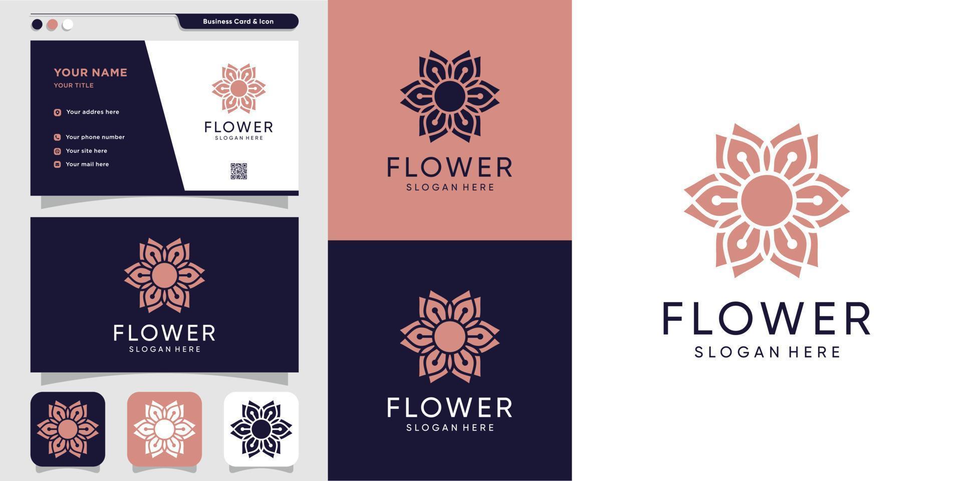 logotipo de beleza de flores e modelo de design de cartão de visita. beleza, moda, salão, spa, ícone, vetor premium