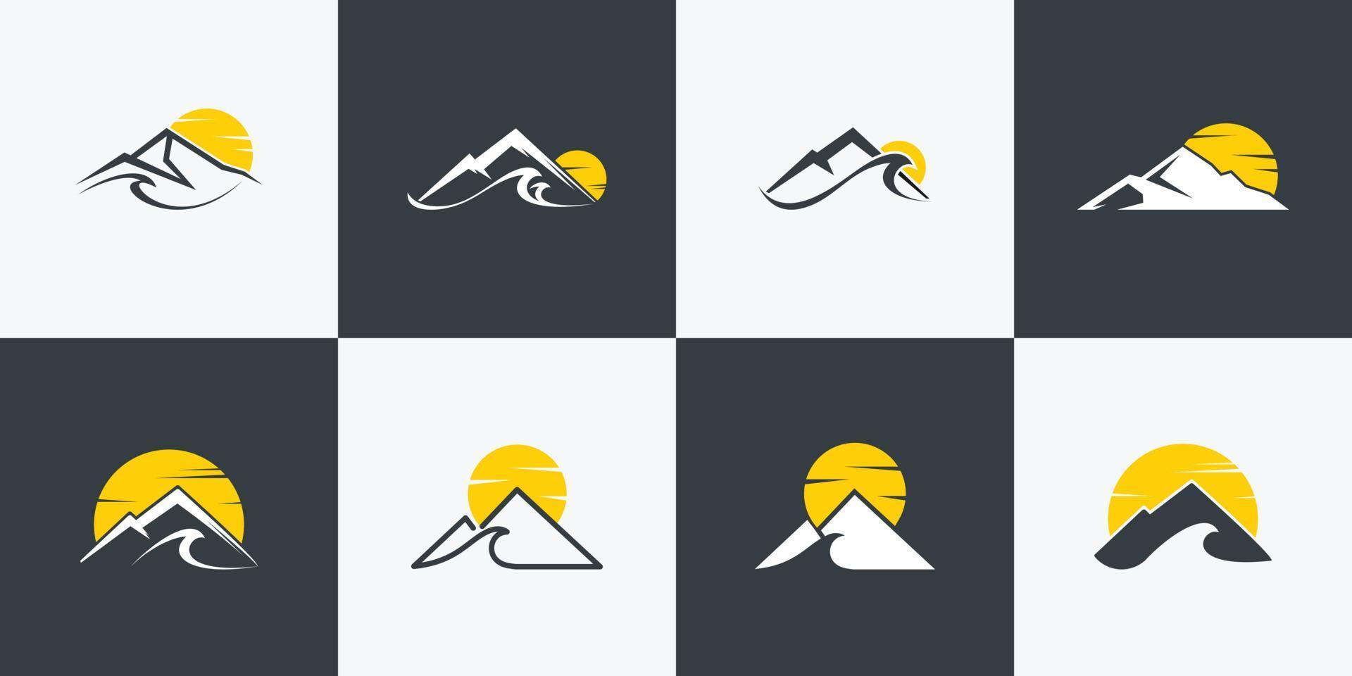 coleção de logotipo de montanha com conceito exclusivo, montanha, arte de linha, contorno, vetor premium