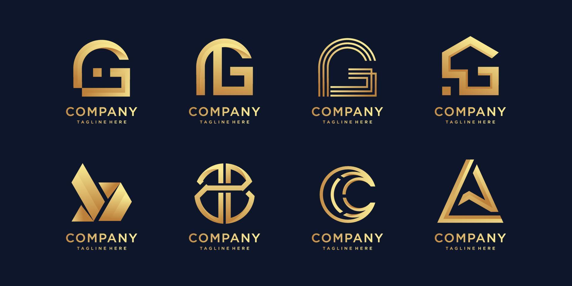 conjunto de coleção de logotipo com letra inicial g, b, c, a e vetor premium de estilo dourado