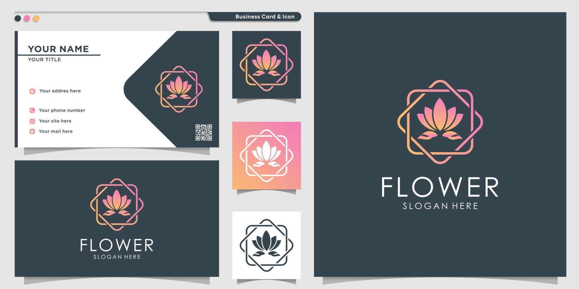 logotipo da flor com forma de cor exclusiva e modelo de design de cartão de visita premium vetor