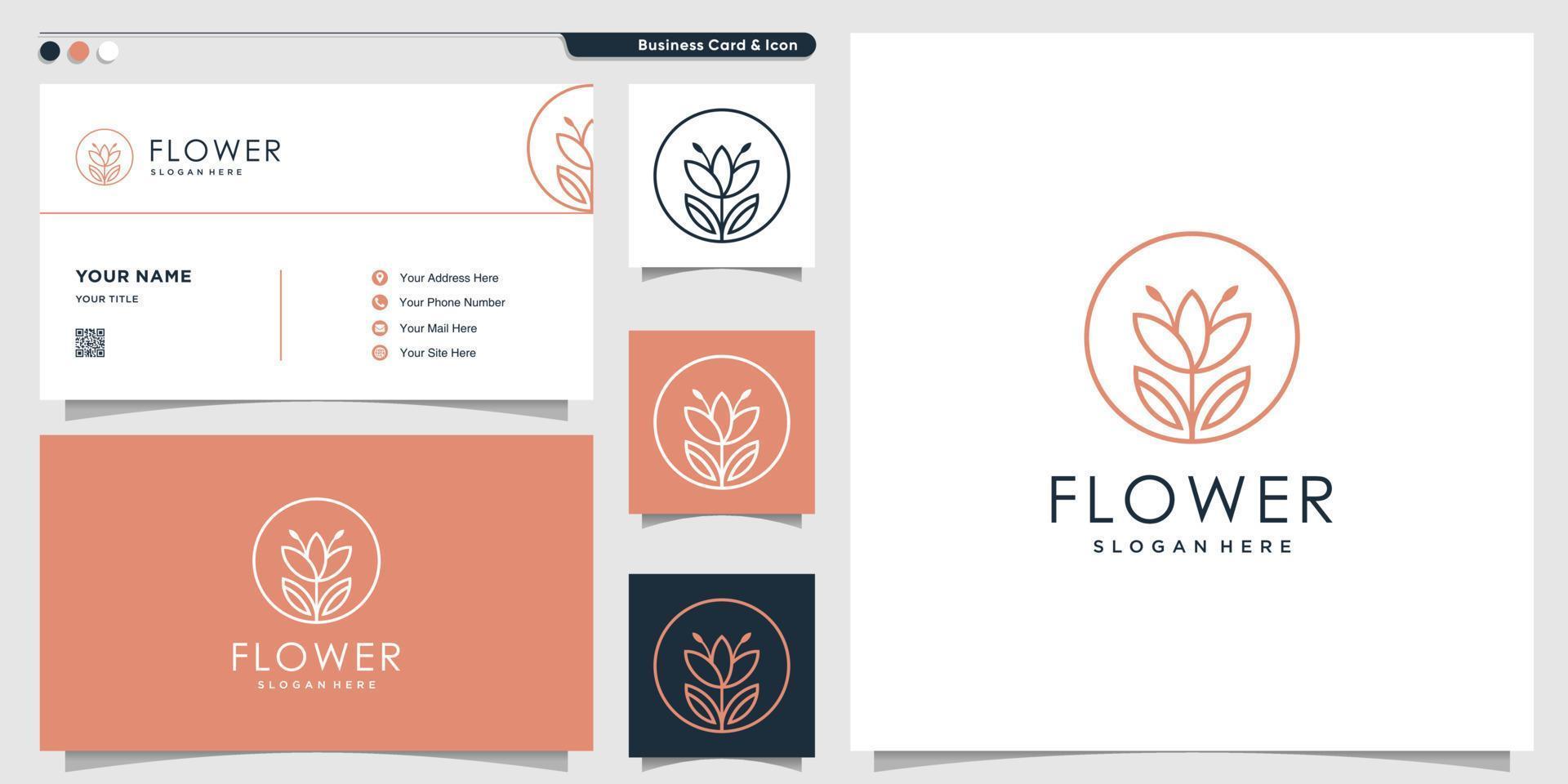 logotipo de flor com conceito de arte de linha e modelo de design de cartão de visita, modelo de logotipo, vetor premium de logotipo