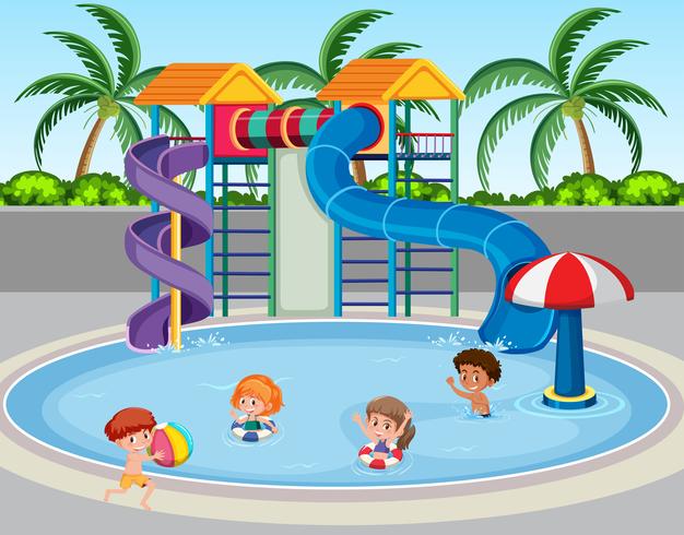 Crianças no parque aquático vetor