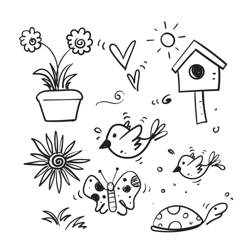 vetor de ilustração de ícone de coleção de primavera de doodle desenhado à mão