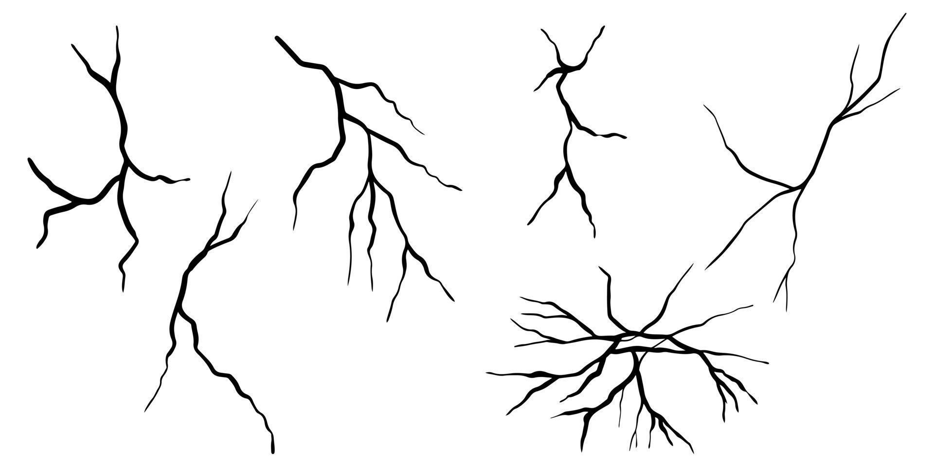 conjunto de rachaduras desenhadas à mão isoladas no fundo branco. ilustração vetorial vetor