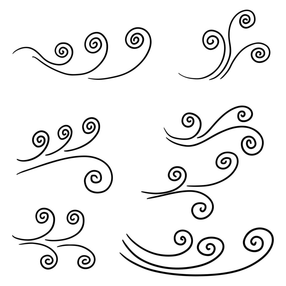 doodle de rajada de vento isolada em um fundo branco. mão desenhada ilustração vetorial. vetor