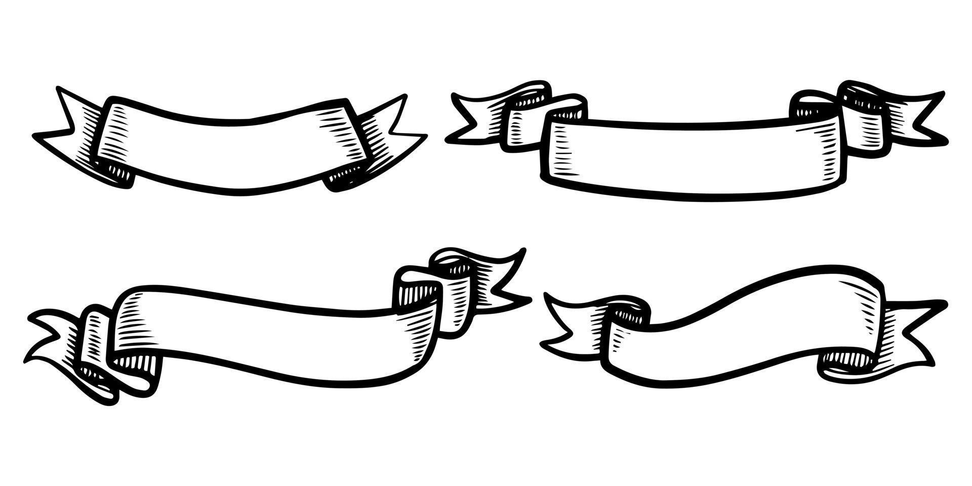doodle de ilustrações de banner de fita isoladas em um fundo branco. mão desenhada ilustração vetorial. vetor