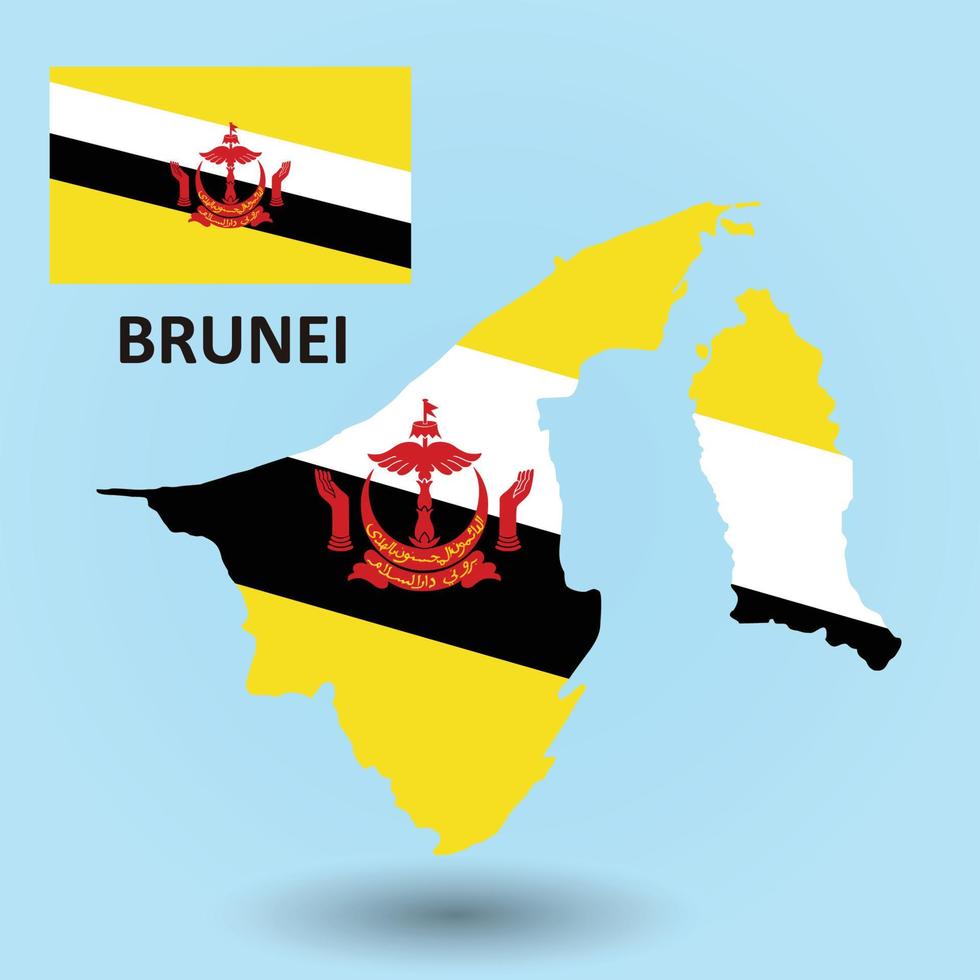 brunei mapa e fundo da bandeira vetor