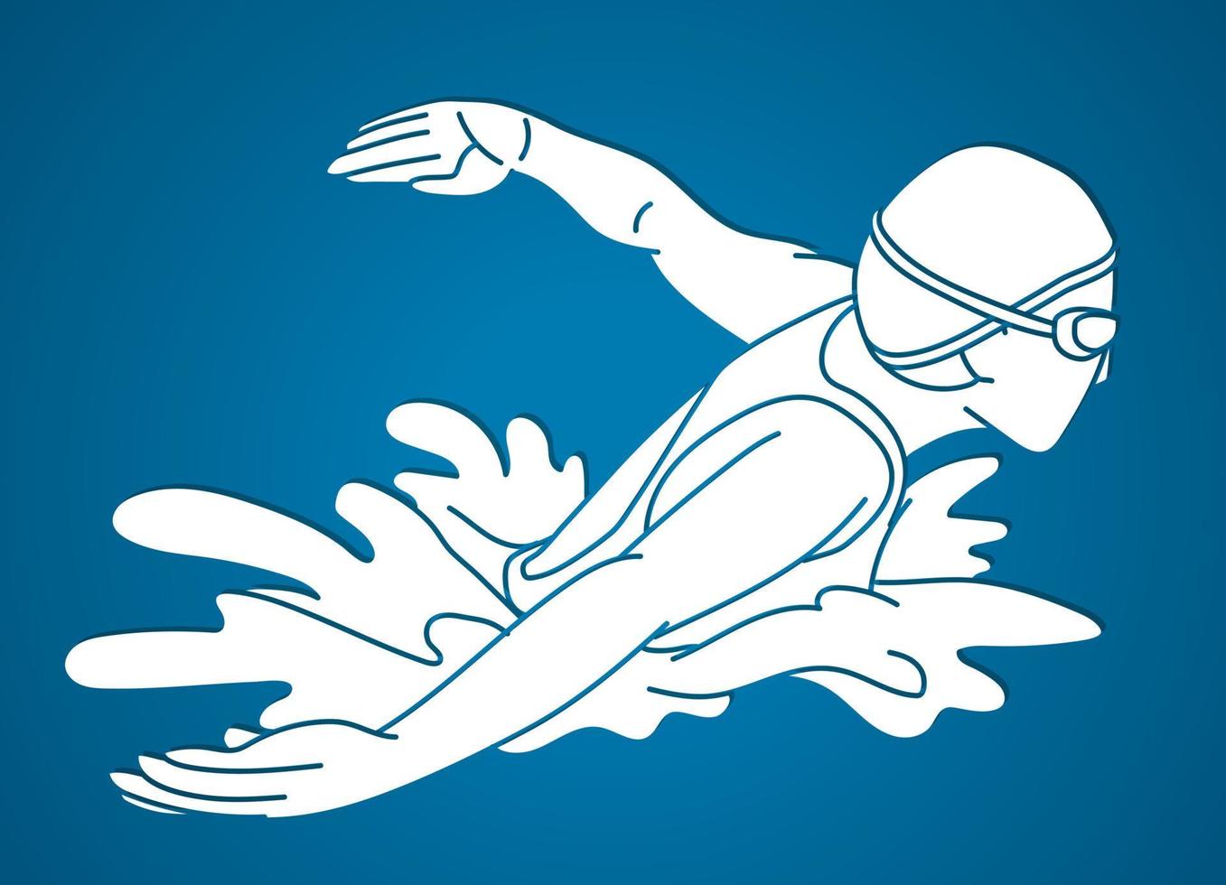 nadador borboleta ação natação esporte vetor