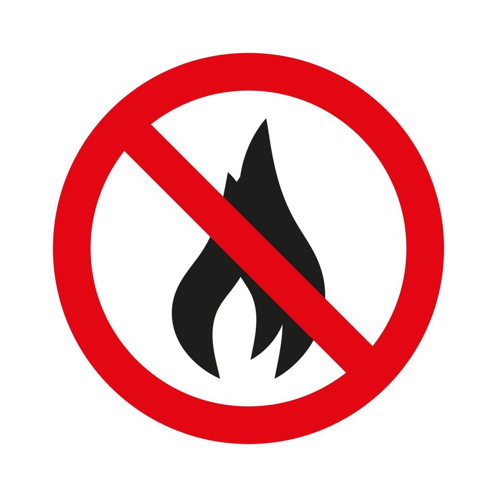 sinal de proibição de fogo. ícone de chama cruzada. símbolo de círculo vermelho. incêndio criminoso proibido, proibido, ícone proibido. fundo branco vetor