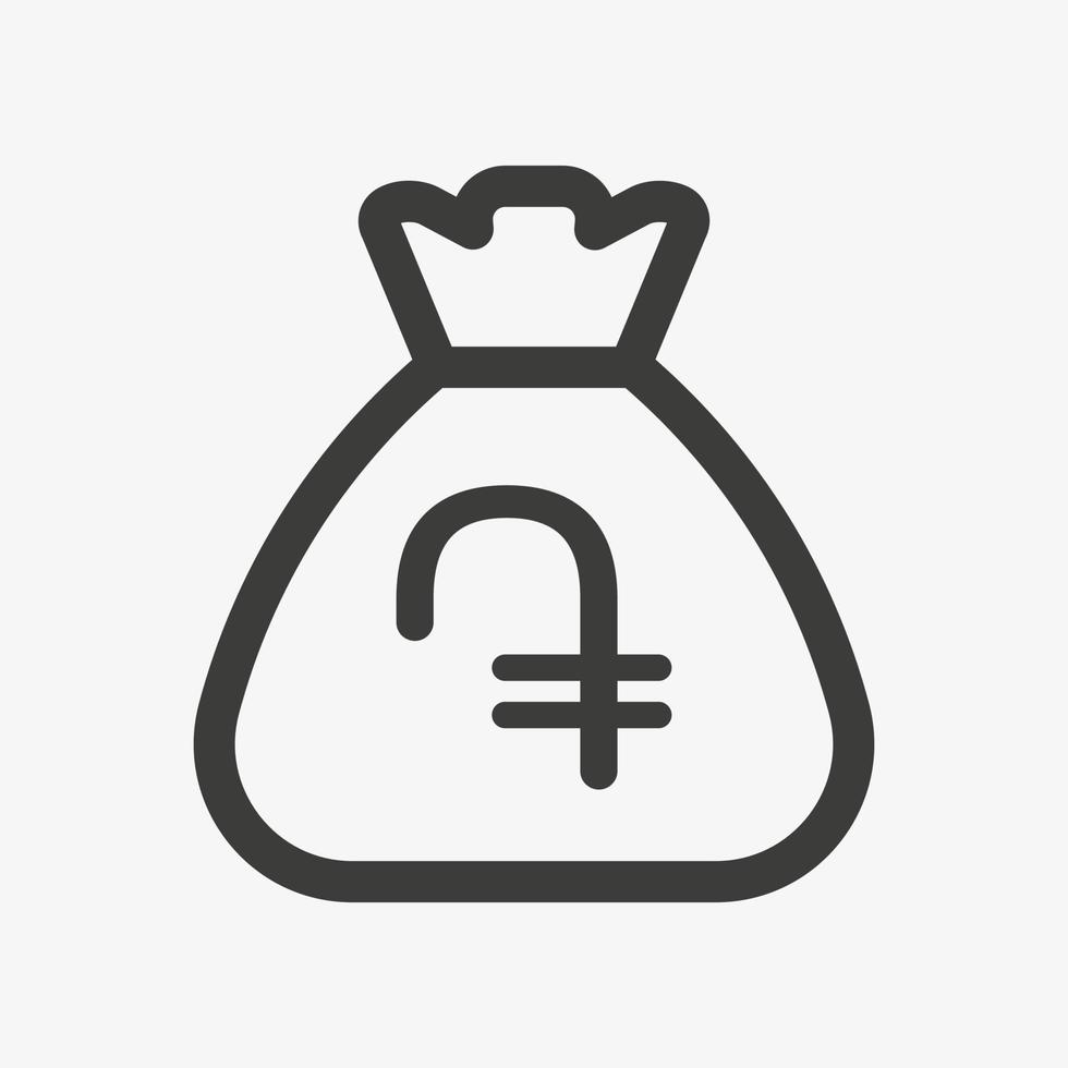 ícone de dram armênio. saco com dinheiro isolado no fundo branco. pictograma de vetor de ícone de contorno de saco de dinheiro. símbolo de moeda da armênia