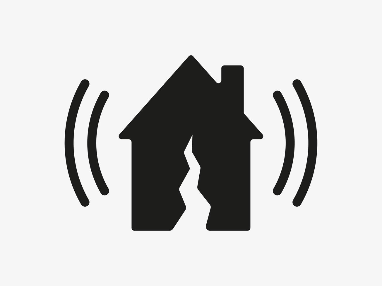 símbolo de vetor de ilustração de sinal isolado terremoto no fundo branco. silhueta de casa quebrada. símbolo de desastre