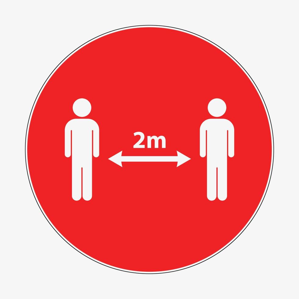 dois metros de distância entre duas pessoas vector sinal de círculo vermelho. mantenha um símbolo de distância segura. ícone de coronavírus de quarentena