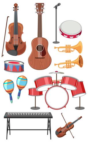 Conjunto de instrumentos musicais vetor