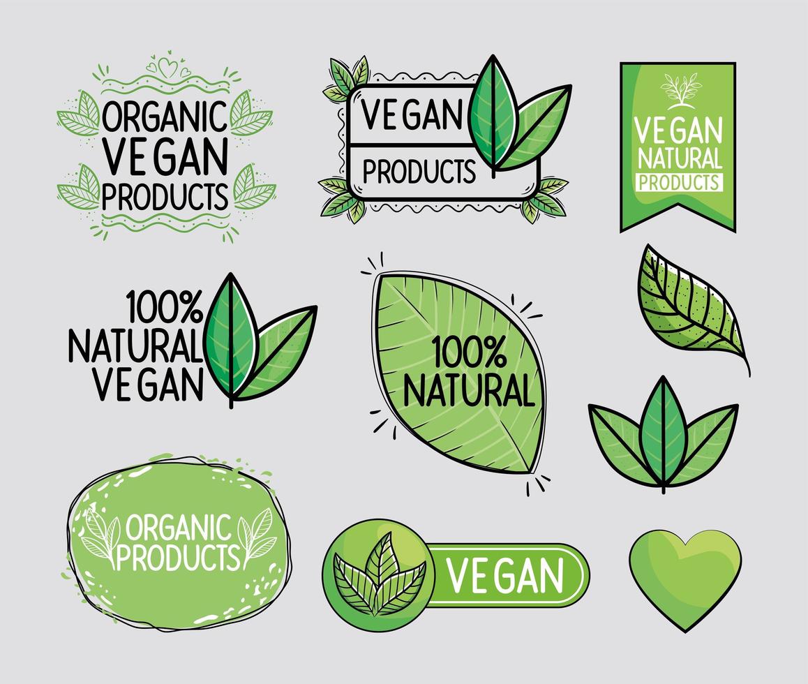 emblemas veganos verdes vetor