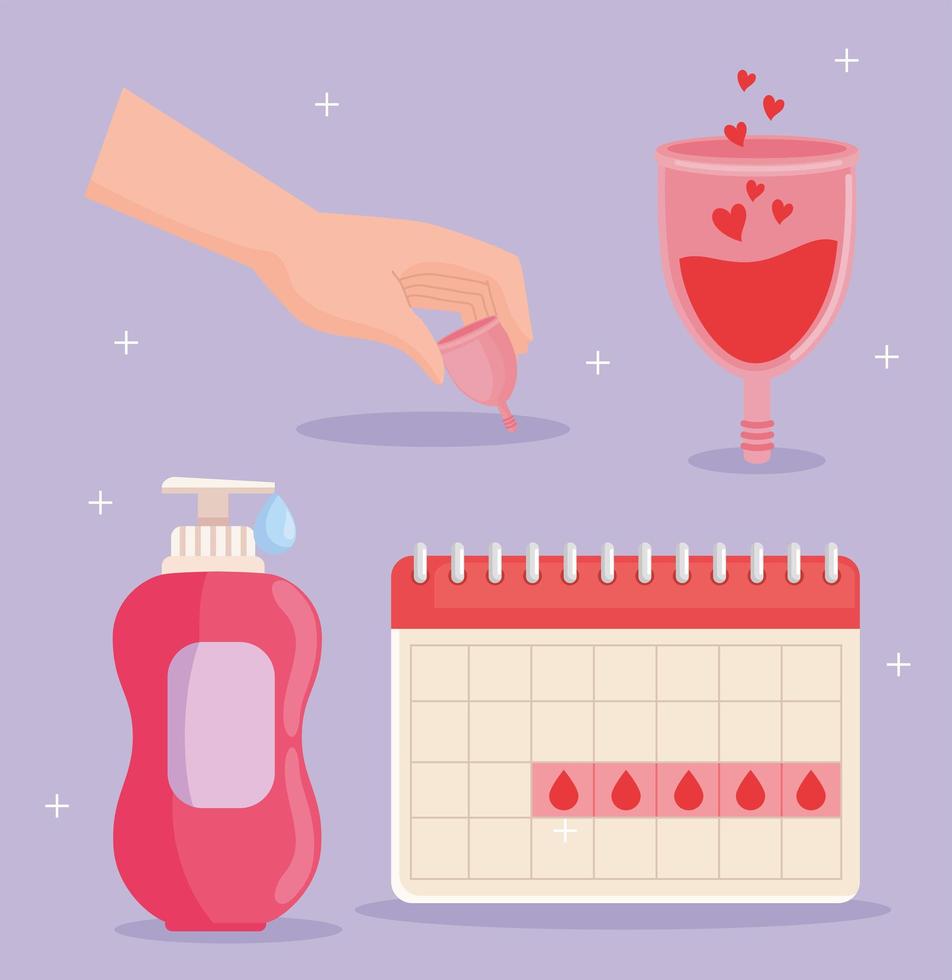 calendário e ícones menstruais vetor