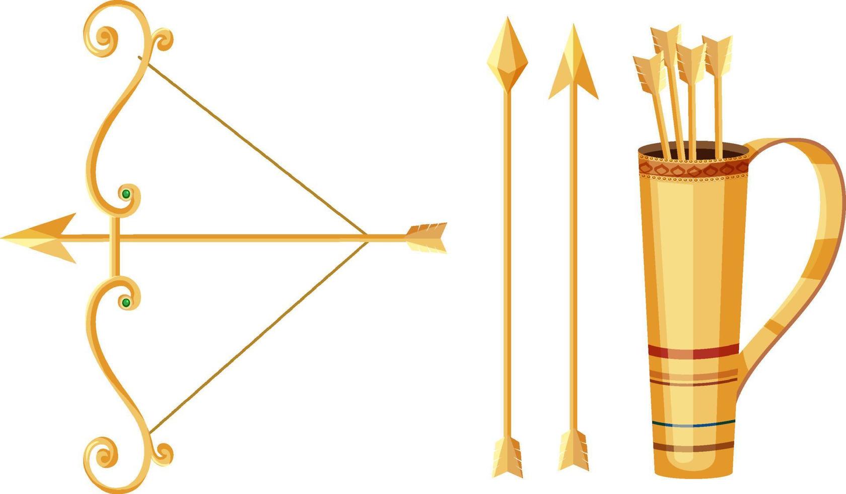 conjunto de arco e flechas dourados vetor