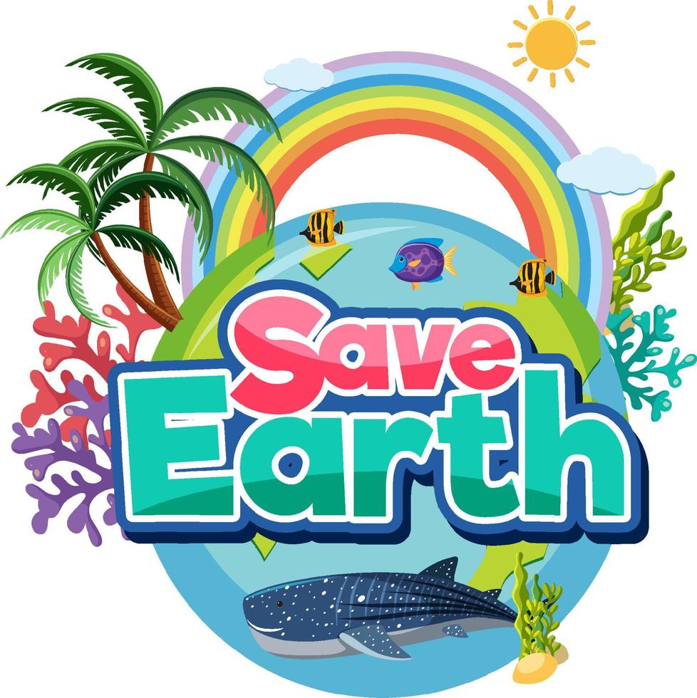 salve o design do logotipo da terra com a terra do oceano no estilo cartoon vetor