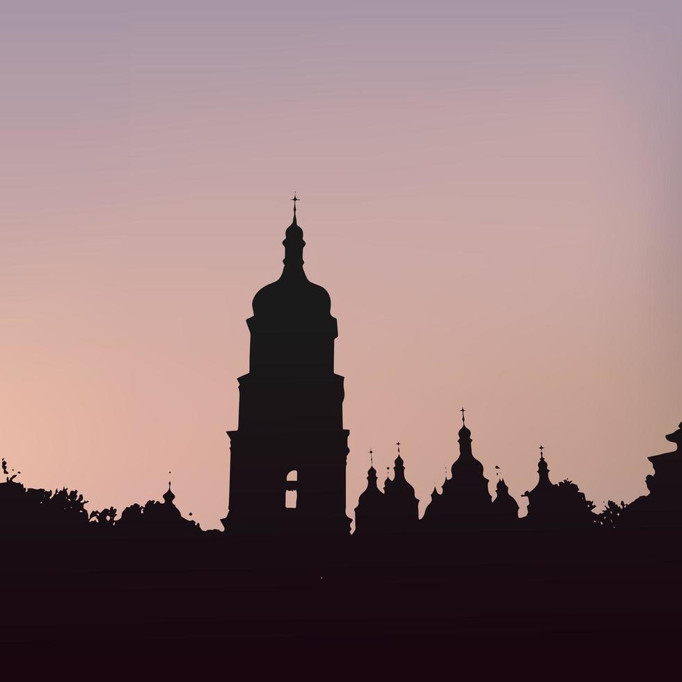 silhueta da catedral de santa sofia em kiev. linha do horizonte no pôr do sol. vetor