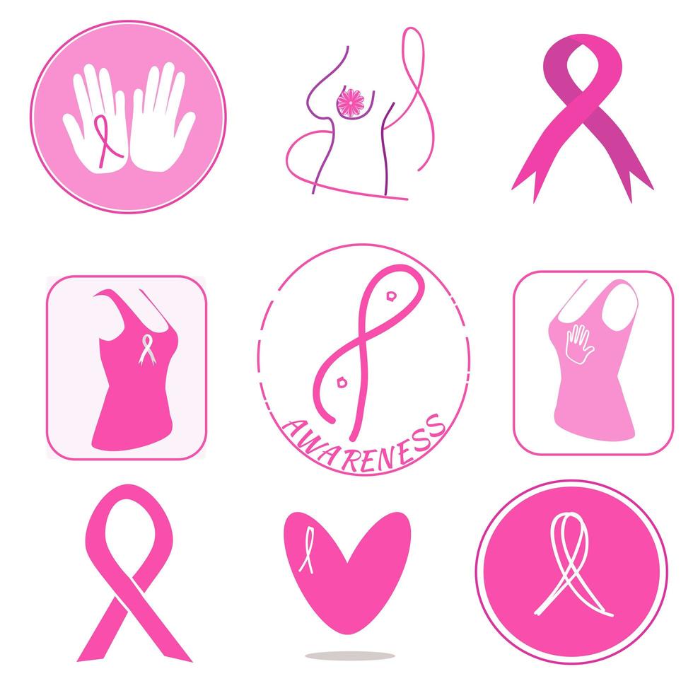 coleção de símbolos de conscientização do câncer de mama. vetor