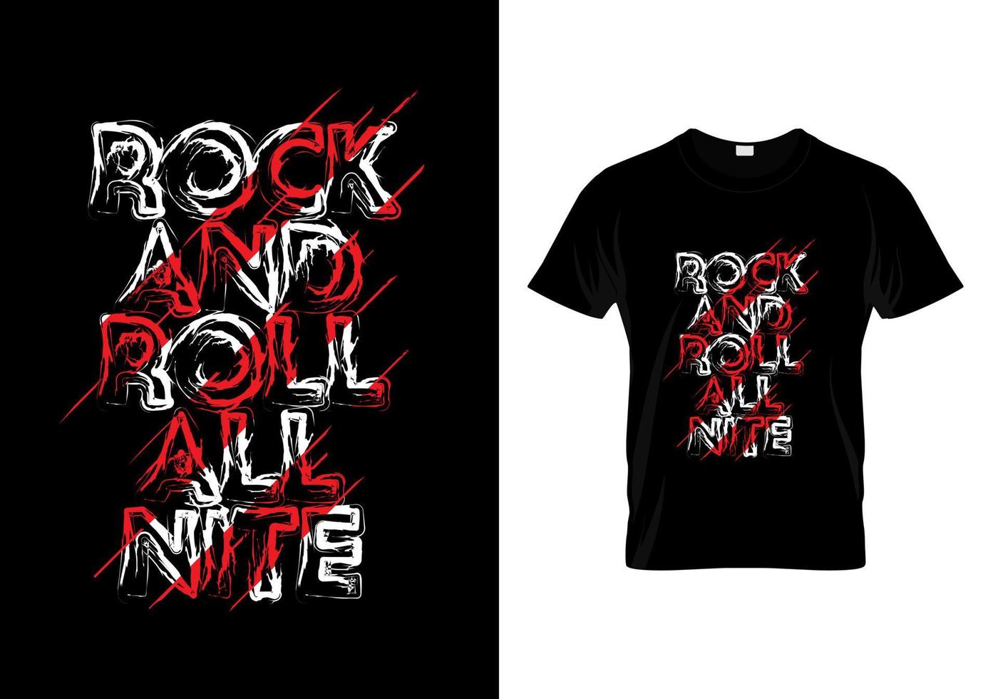 design de camiseta de tipografia rock and roll all nite vetor