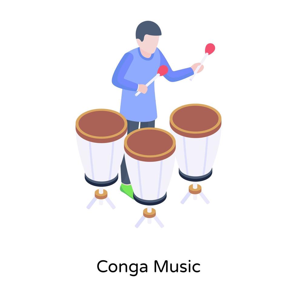 ilustração isométrica de música conga, vetor editável