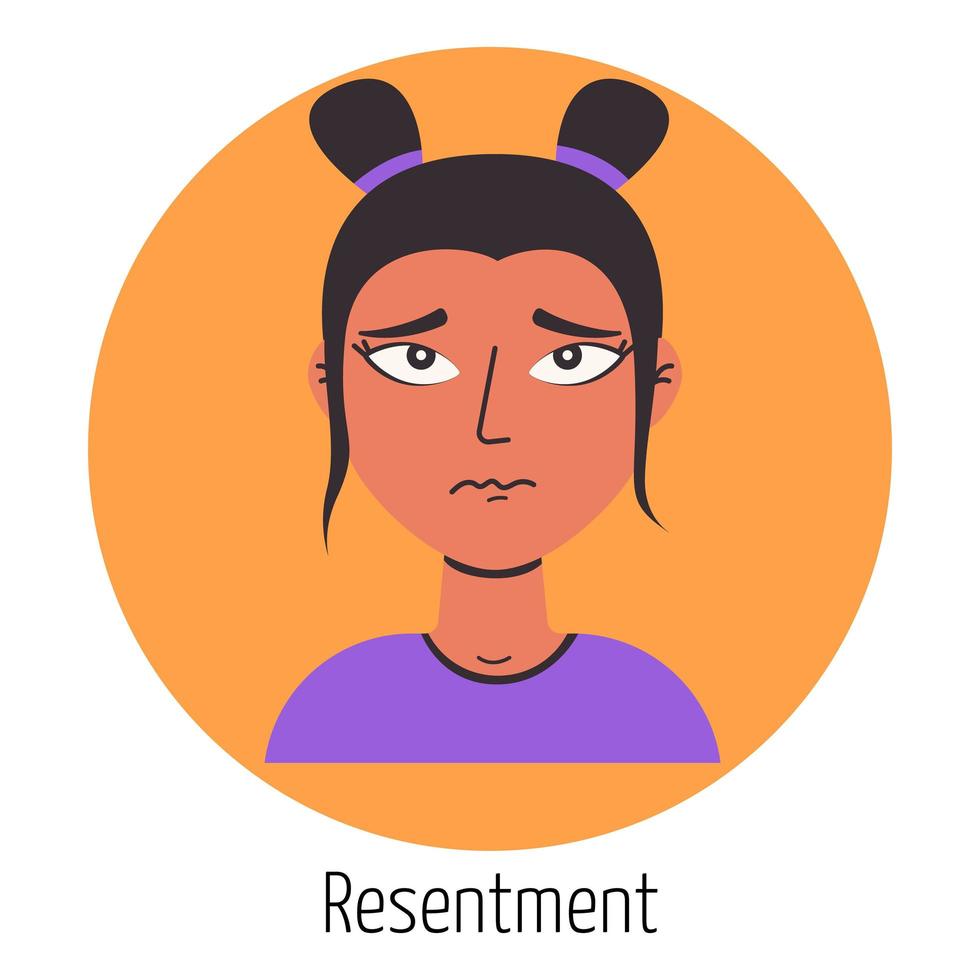 personagem feminina com um rosto ofendido. expressão facial. sentimento de mulher jovem. retrato de mulher bonita. avatar de mulher, emoji vetor