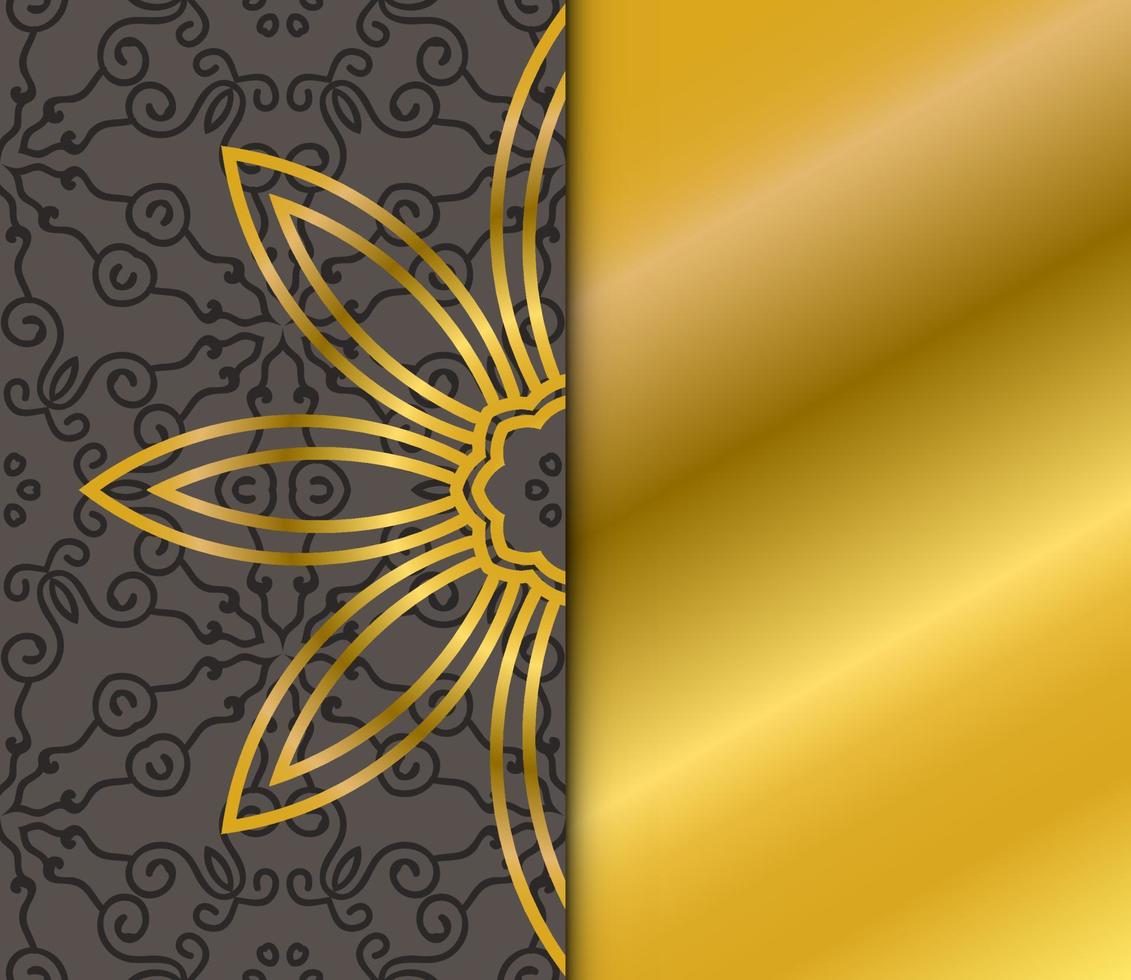 cartão de mandala de ouro bonito com padrão listrado. flor ornamental doodle redondo isolado em fundo escuro. ornamento decorativo geométrico em estilo étnico oriental. vetor