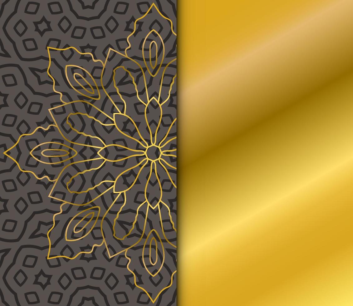 cartão de mandala de ouro bonito com padrão listrado. flor ornamental doodle redondo isolado em fundo escuro. ornamento decorativo geométrico em estilo étnico oriental. vetor