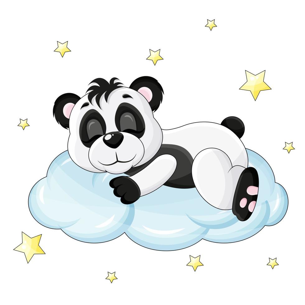 panda fofo dorme em uma nuvem com as patas penduradas vetor