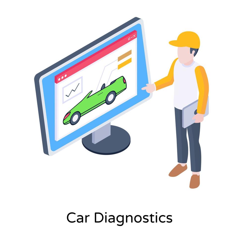 ícone de estilo isométrico moderno de diagnóstico de carro vetor