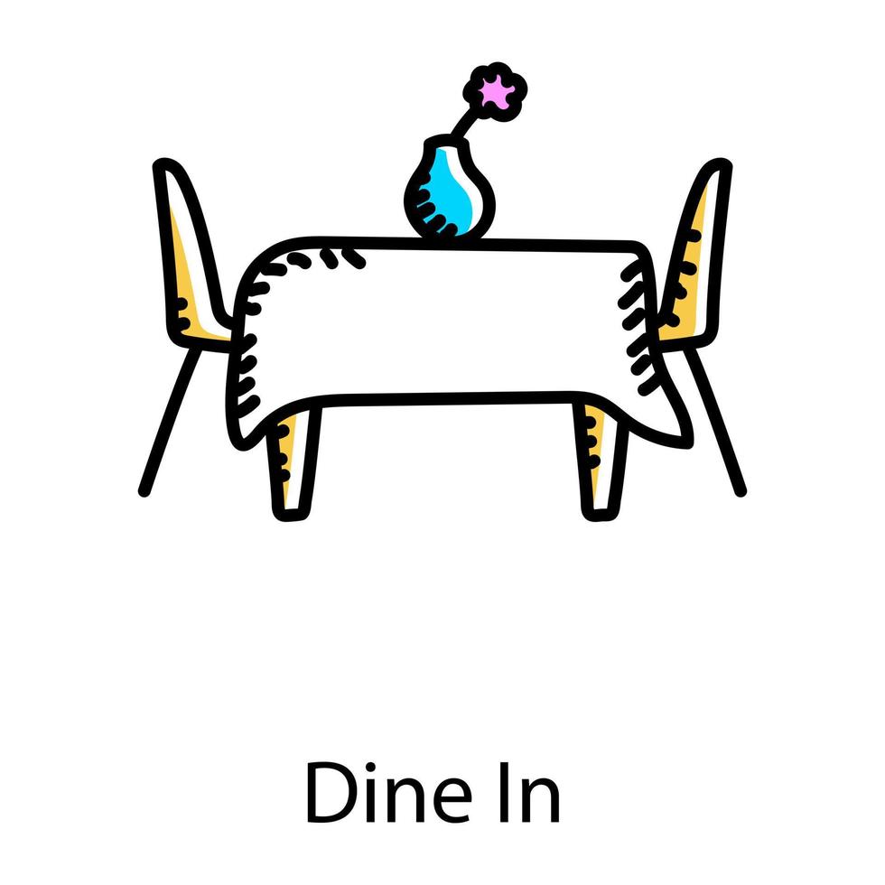 mesa de jantar, ícone de estilo doodle de jantar em vetor