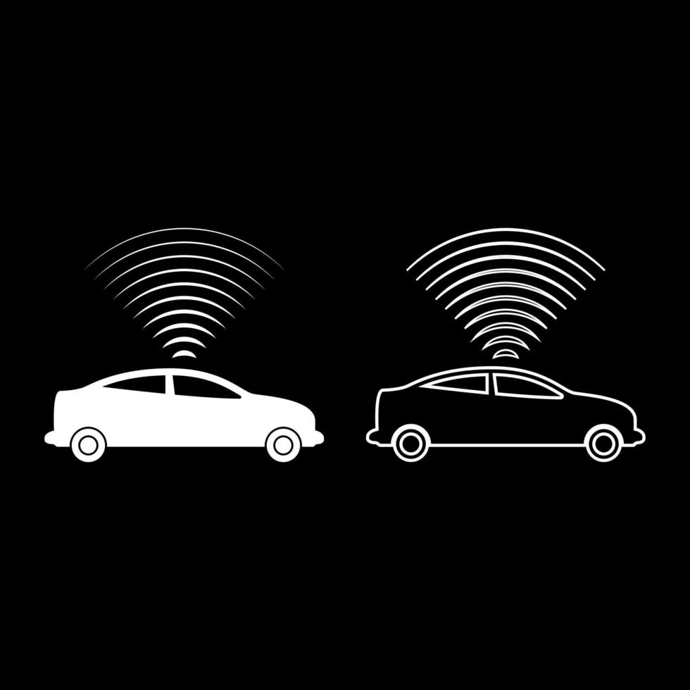 sensor de sinais de rádio do carro tecnologia inteligente piloto automático para cima direção definir ícone de cor branca ilustração vetorial imagem preenchimento sólido contorno linha de contorno fina estilo plano vetor