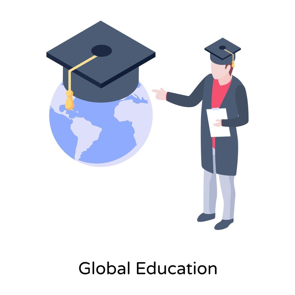 ícone isométrico de educação global, vetor editável