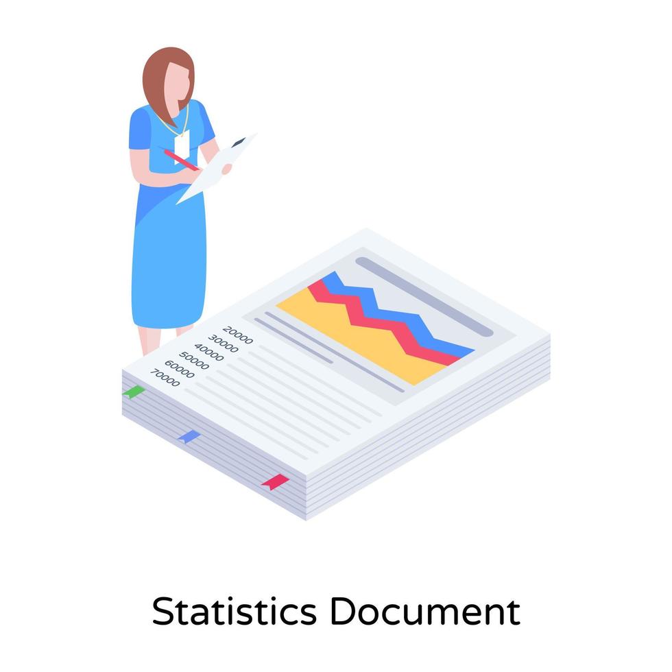 ilustração isométrica de documentos de análise estatística vetor